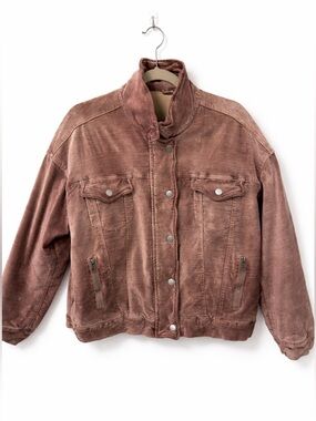 Free People Velvet Mauve Oversized Trucker Jacket Sz XS Fits S / M Spring Chic